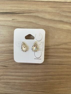 Icing Gold Teardrop Aurora Crystal Halo Stud Earrings